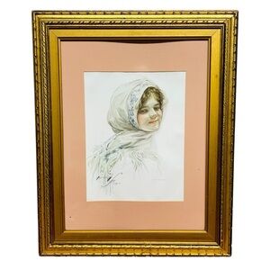 Harrison Fisher 1909 Antique Print Framed "Off to the Theatre"  Young Woman